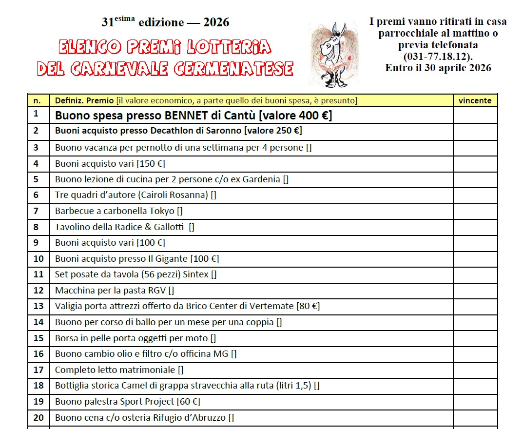 CARNEVALE CERMENATESE 2026