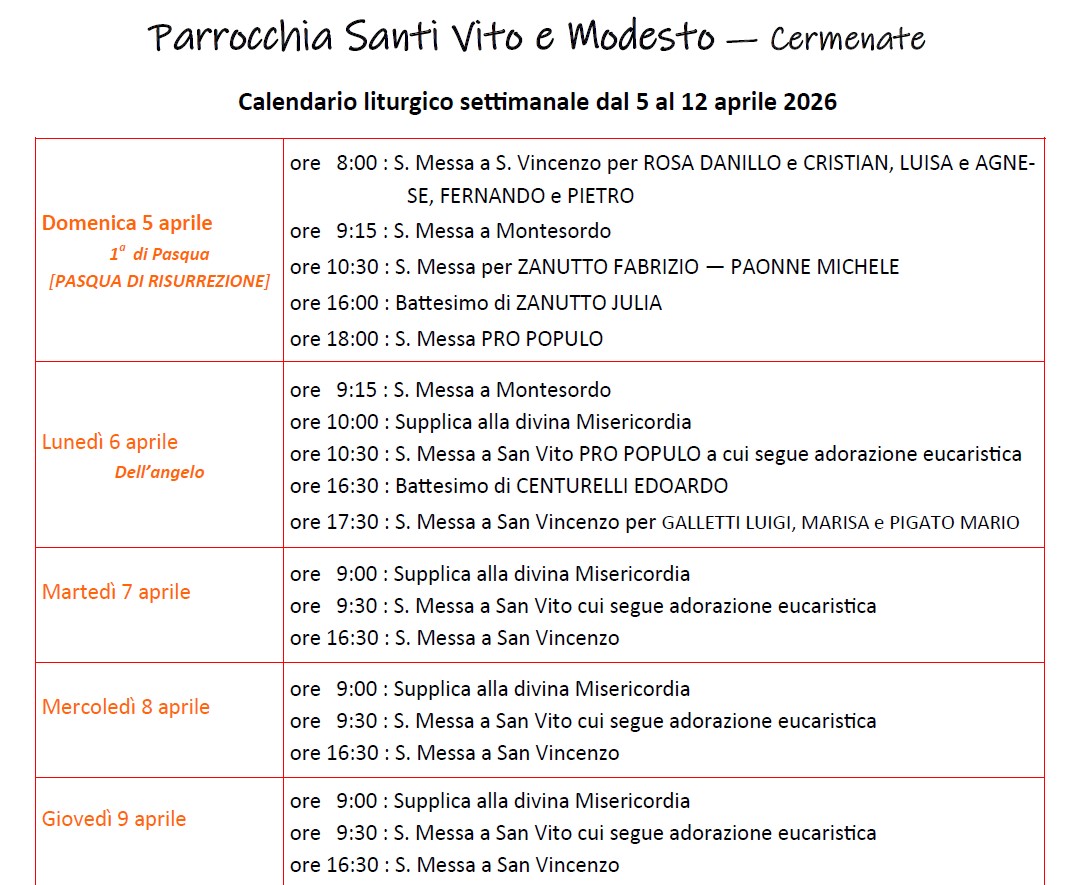 Calendario Liturgico (5-12 aprile)